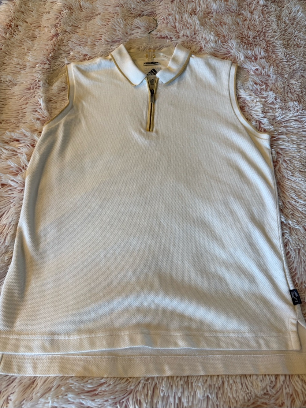 adidas White Polo Zip Tank with Gold Trim